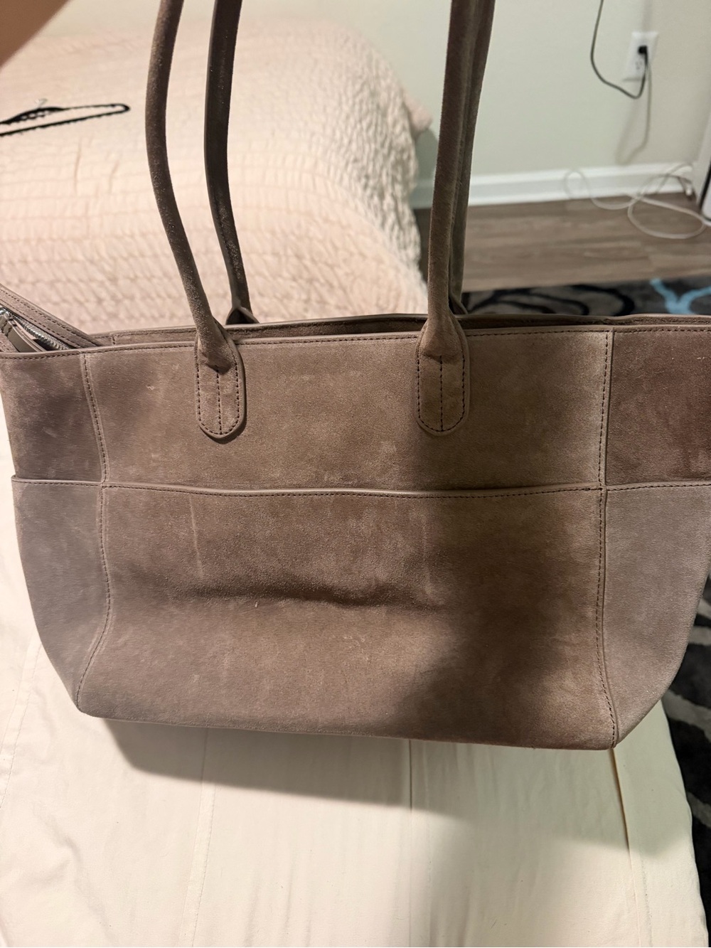Quince Taupe Suede Tote Bag - Picture 9 of 11